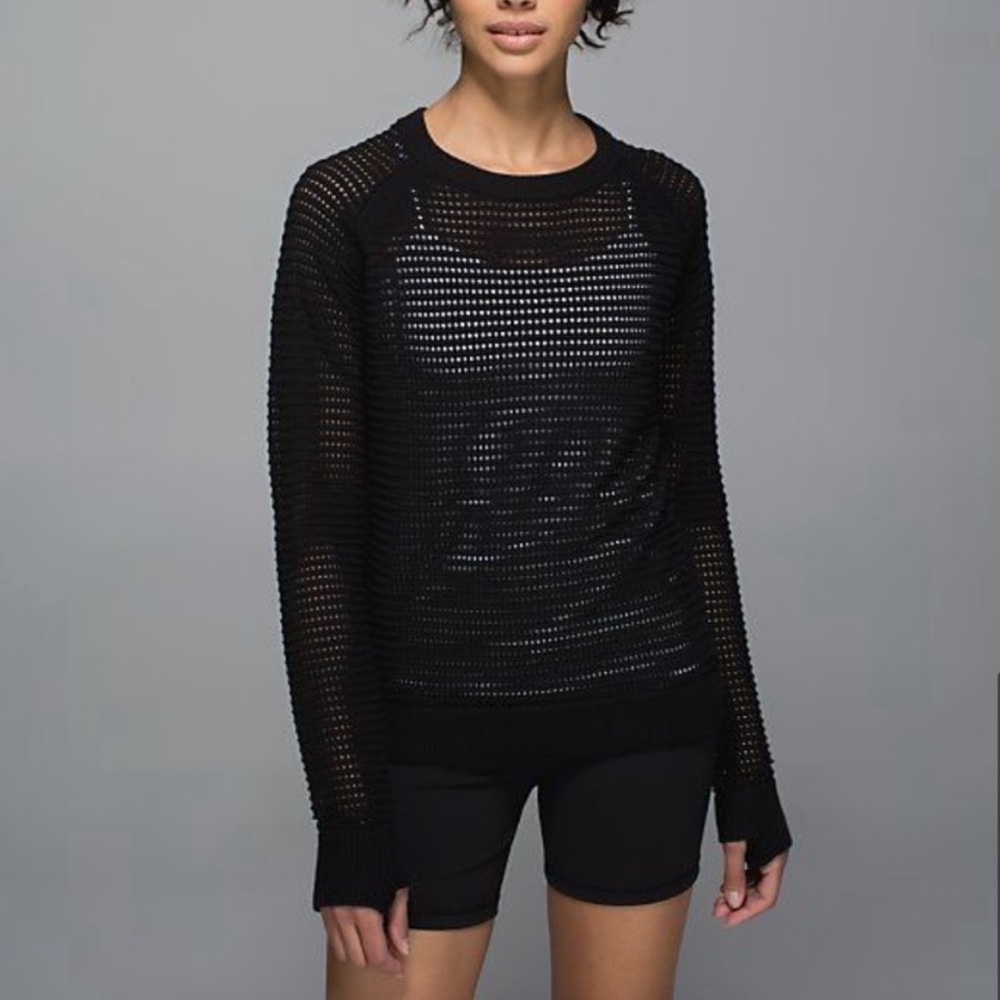 Lululemon Devi Crew Pointelle Black Pullover Knit Sweater